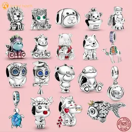 925 Sterling Silver for pandora charms authentic bead Pendant Sparkling Animals Elephant Dog Bear Owl Clip