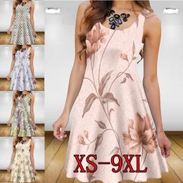 Party Dresses Women's Fashion Casual Summer Print Dress Loose Sleeveless Plus Size XS-9XL