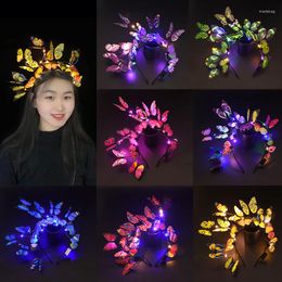 Party Decoration LED Light Up Glowing Butterfly Flower Branch Headband Birthday Wedding Luminous Hairband Hair Hoop Glow In Dark