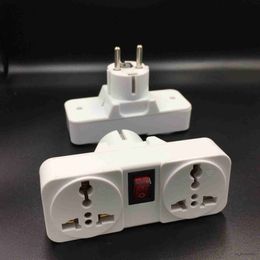 Power Plug Adapter White Portable 250V universal travel adaptor socket Europe extension power converter plug with on off light switch R230612