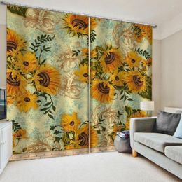 Curtain Luxury Blackout 3D Window Curtains For Living Room Bedroom Gold Sunflower Stereoscopic