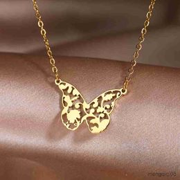 Pendant Necklaces Stainless Steel Vintage Flower Delicate Butterfly Heart pendants Clavicle Chains Fashion Necklace For Women Jewellery R230612