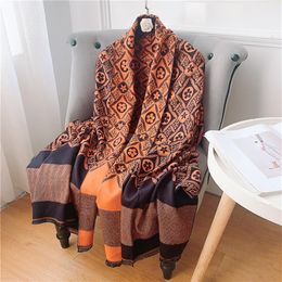 Thick Warm Women Winter Scarf Cashmere Wraps Luxury Brand Double Sided Lady Pashmina Foulard Blanket Scarves Soft Shawls 180x65cm295H