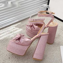 Woman Sandals Runway Style High Heels Women Platform Ankle Buckle Strap Sexy Slides Open Toe Golden Nightclub Shoes 230511