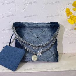 Designer Womens Shoulder Bags 22 Garbage bag Classic Denim Bag Diamond Cheque Silver hardware Metal Buckle Coin Charm two-piece Purse Shopping Bags 30X30CM