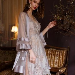 Women's Sleepwear Selling High-quality Nightgown Transparent Mesh Satin Kimono Robe Bathrobe Morning Wedding Robes Sexy Pajama Skirt