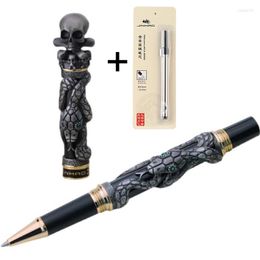 Jinhao Metal Vintage Dark Grey RollerBall Pen Skull Skeleton Unique Cap Fine Point 0.5mm Heavy Collection Writing Gift