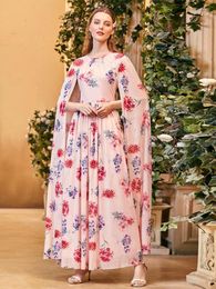 Casual Dresses Women Elegant Maxi 2023 Spring Autumn Batwing Long Sleeve Floral Print Muslim Turkish Evening Party Robe Vestido