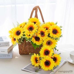 Dried Flowers Head Artificial Silk Sunflower Scrapbook Mother's Day Gifts Wedding Christmas Decoration for Home Outdoor Garden R230612