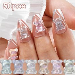 Nail Art Decorations 50pcs Cute Bear Design Decoration 3D Resin Charm Crystal Rhinestones Fashion Professional Mnaicure DIY Accessories