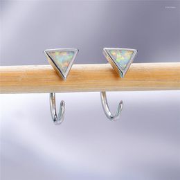 Hoop Earrings Simple Female White Opal Stone Classic Triangle Small Cute Bridal Silver Colour Wedding For Women