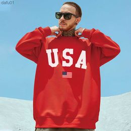 U.S.A National Flag Print Man Cotton Hoodies Vintage Casual Long Sleeves Hip Hop Loose Sweatshirt Trend All-math Mens Pullovers L230520