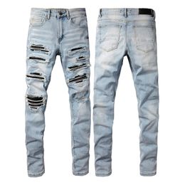 Mens Jeans blue Holes Pants Man Washed Biker Trousers Fashion Casual Mature Trendy Denim Pant Hip Hop motorcycle jean