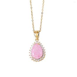 Chains Y2K Purple Crystal Waterdrop Pendant Necklace For Women Punk Stainless Steel Clavicle Chain Blling Pink Jewellery