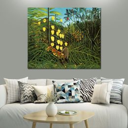 Tropical Landscapes Art Henri Rousseau Painting Combat of A Tiger and A Buffalo Canvas Artwork Handmade High Quality Wall Decor