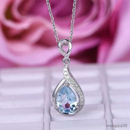 Pendant Necklaces Graceful Engagement Party for Women Water Drop CZ Stone High Quality Jewelry Female Statement R230612