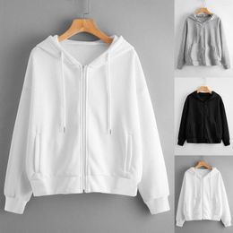 Gym Clothing Sleeve Shirt Casual Women Long Hooded Sweatshirt Tops Zipper Solid Pocket Womens Sweater Zip Up