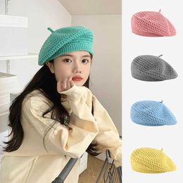 Berets New Knitted Women's Autumn/Winter Warm Wool Fabric Japanese Vintage Beret Fashion Pumpkin Artist Hat G220612