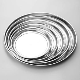 Plates Stainless Steel Serving Plate Nonslip Glossy Round Cooking Pizza Party Banquet Restaurant Tray Dinnnerware 27 5cm