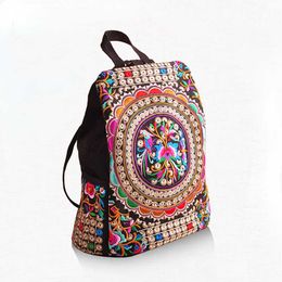 Backpack Vintage Artistic Embroidered Women Canvas Backpacks Handmade Floral Embroidery Rucksack Schoolbag Denim Travel Bags Mochila J230517