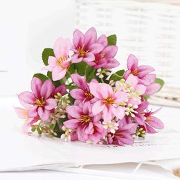 Dried Flowers 18 silk flower artificial lily European style multicolor fake bride bouquet wedding family party decoration DIY