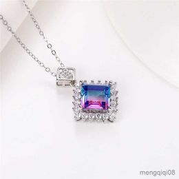 Pendant Necklaces Fashion Princess Square CZ Necklace for Women High Quality Silver Color Colorful Engagement Jewelry New R230612