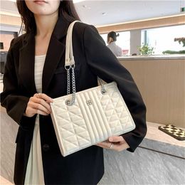 Tote Bag Women's 2023 New Checkered Embroidery Thread Bag Fashion niche Design Simple and Versatile Chain Shoulder Bag 60% Factory Outlet sale