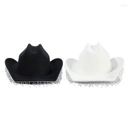 Berets MXMB Cowgirl Hats Rave Cow Girl Hat Adult Size Rhinestones Tassels Cowboy