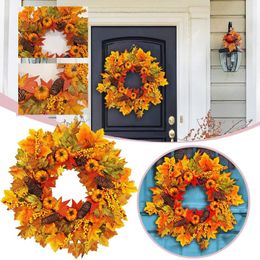 Decorative Flowers Fall Pumpkin Sunflower Wreath For Front Door Home Farmhouse Decor Festival Celebration Thanksgiving L5
