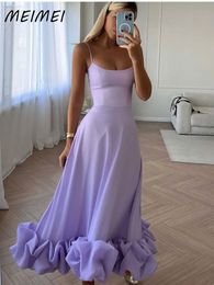 Basic Casual Dresse Elegant High Waist Spaghetti Straps Ruffles Hem Sleeveless Aline Party Club Dresses Solid Color Slim Fit Chic Prom Dress 230612