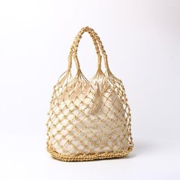 Evening Bags Gold Silver Black 3 Colour Bright Paper Ropes Hollow Woven Bag Cotton Lining Straw Female Reticulate Handbag Netted Beach