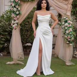 2023 Aso Ebi Simple Sheath Prom Dress Strapless Satin Evening Formal Party Second Reception Birthday Bridesmaid Engagement Gowns Dresses Robe De Soiree ZJ357