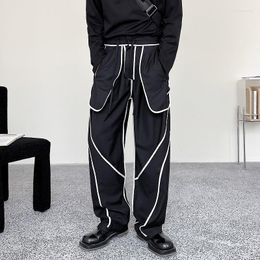 Pantaloni da uomo 2023Outside Celebrity Inside And Net Splice Men Wearable Structure Streetwear Fashion Show Pantaloni casual da uomo a gamba larga