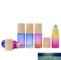 500pcs/lot 5ML Gradient Colour Roll-On Perfume Essential Oil Bottle Steel Metal Roller Ball Bottles with Wood Looks Plastic Cap All-match