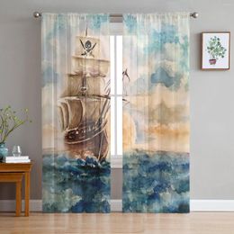 Curtain Oil Painting Style Pirate Boat Sheer Curtains For Living Room Bedroom Kitchen Tulle Windows Voile Yarn