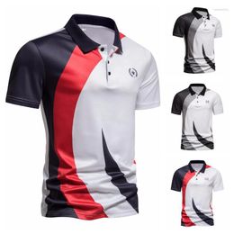Men's Polos Men's Men's Summer Trend Polo Shirt Thin Print Colour Block Stripe Short Sleeve Lapel Soft T-shirt Sports Joggers Tops