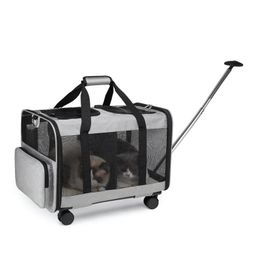 Strollers Wheeled Cat Carrier Dog Pet Carrier with Telescopic Walking Handle Removable Rolling Wheels Mesh Ventilation Windows Comfort