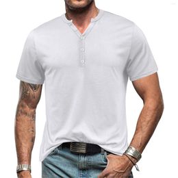 Men's T Shirts Mens European And American Men's Stand Collar Solid Color Short Sleeve Shirt Dark