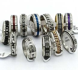 Band Rings 30pcs/lot Design Mix Spinner Ring Rotate Stainless Steel Men Fashion Spin Ring Male Female Punk Jewellery Party Gift Wholesale lots J230612