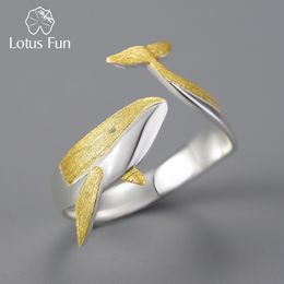 Solitaire Ring Lotus Fun 18K Gold Personality Whale Dating Adjustable Rings for Women Original 925 Sterling Silver Luxury Quality Fine Jewellery 230609