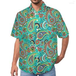 Men's Casual Shirts Men's Colourful Paisley Loose Shirt Men Beach Modern Art Print Summer Design Short-Sleeved Streetwear Oversize