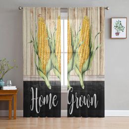 Curtain Vintage Farm Corn Wood Grain Sheer Curtains For Living Room Bedroom Kitchen Tulle Windows Voile Drapes