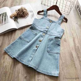 Girl's Dresses Summer Girls Dress Sleeveless Denim Wash Strap Princess Baby Clothes Toddler Children's Kids Clothing R230612