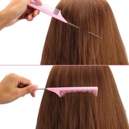 High-end Candy Colour Anti-static Rat tail Comb Fine-tooth Metal Pin Hair Brushes salon beauty Styling tool