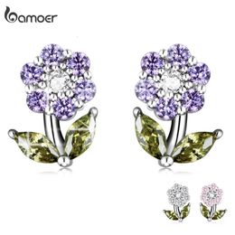 Stud 925 Sterling Silver Shining GemStone Delicate Flower Stud Earrings for Women Platinum Plated Fine Jewelry Engagement Gift 230612