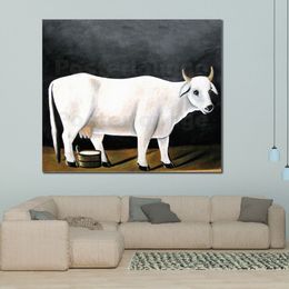 Tropical Landscapes Art Henri Rousseau Painting White Cow on A Black Background Canvas Artwork Handmade High Quality Wall Decor