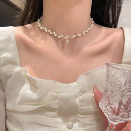 Choker Kpop Fashion Pearl Necklace For Women 2023 Statement Golden Chokers Cute Necklaces Beaded Chain Luxury Boho Jewelry Gifts Collar