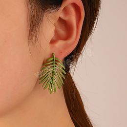 Vintage Bohemian Leaf Shape Metal Stud Earrings For Women Jewelry Hollow Geometric Paint Boho Earrings Pendientes Mujer