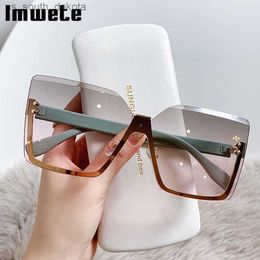 Imwete Gradient Rimless Square Sunglasses Women Luxury Brand Desiginer 2022 Vintage Green Pink Sun Glasses Ladies Shades Eyewear L230523