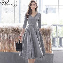 Dresses Vneck Prom Dresses Women Elegant Plus Size Reception Dress Spring Fall Three Quarter Bodycon Dress Lady Office Work Vestidos